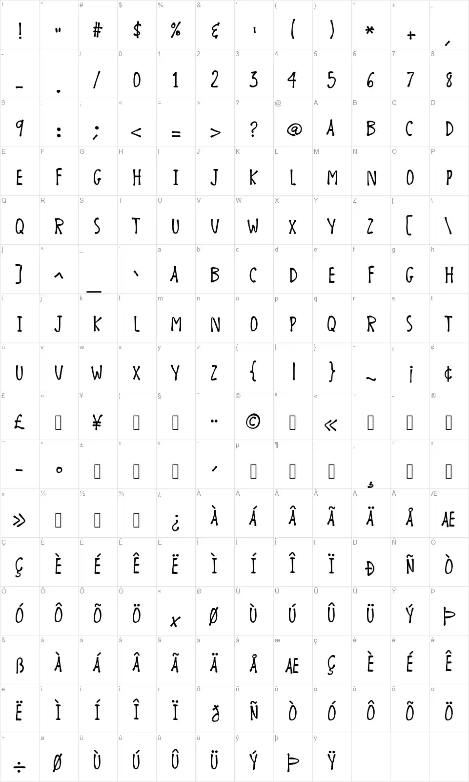 K26 Chicory Beanfont character map