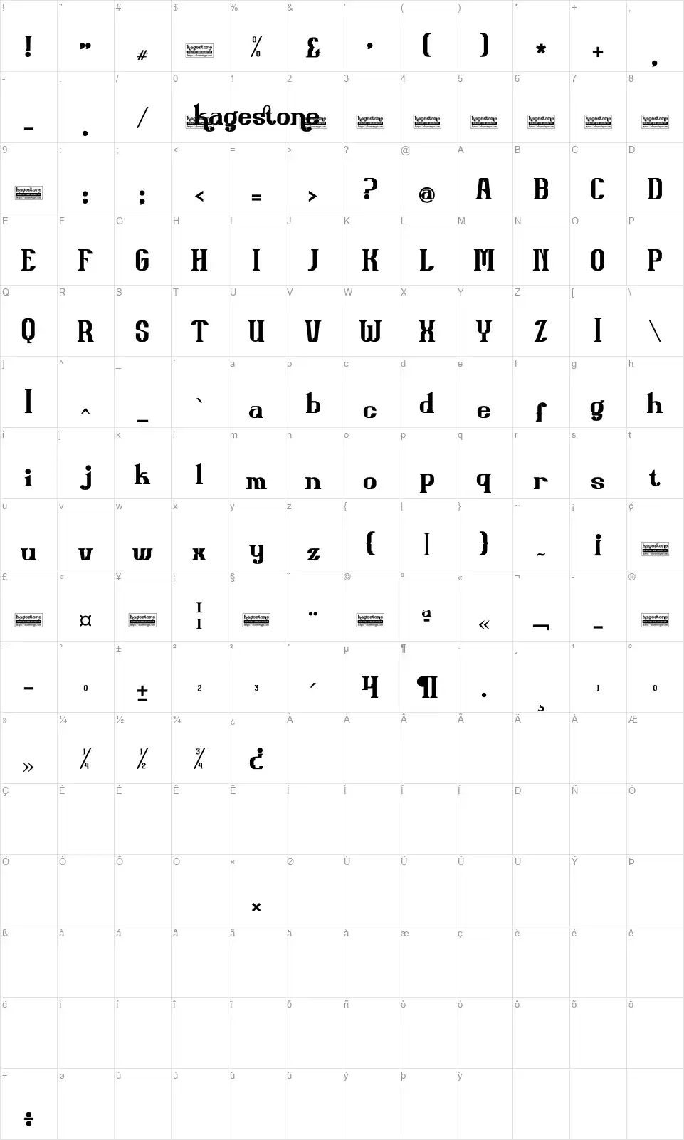 Kagestonefont character map