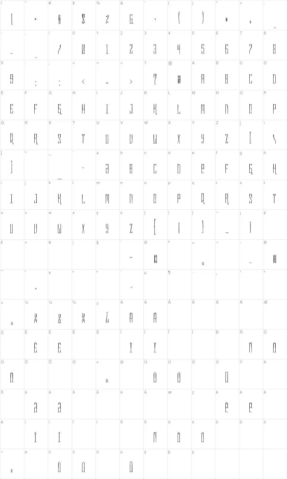 Kakawafont character map