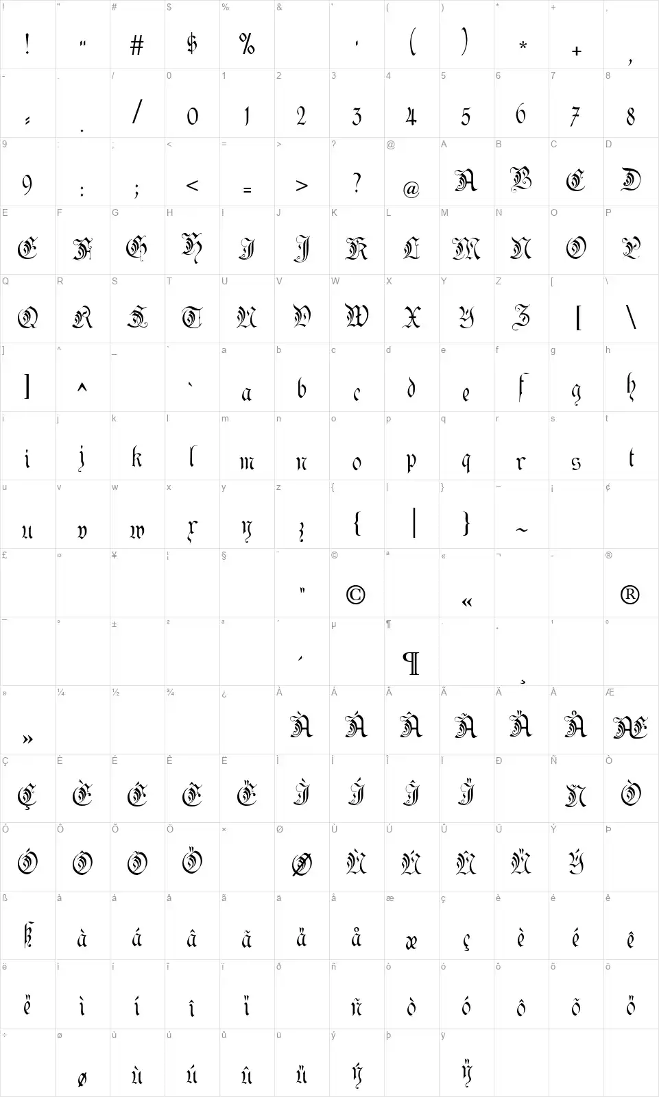 Kanzlerfont character map