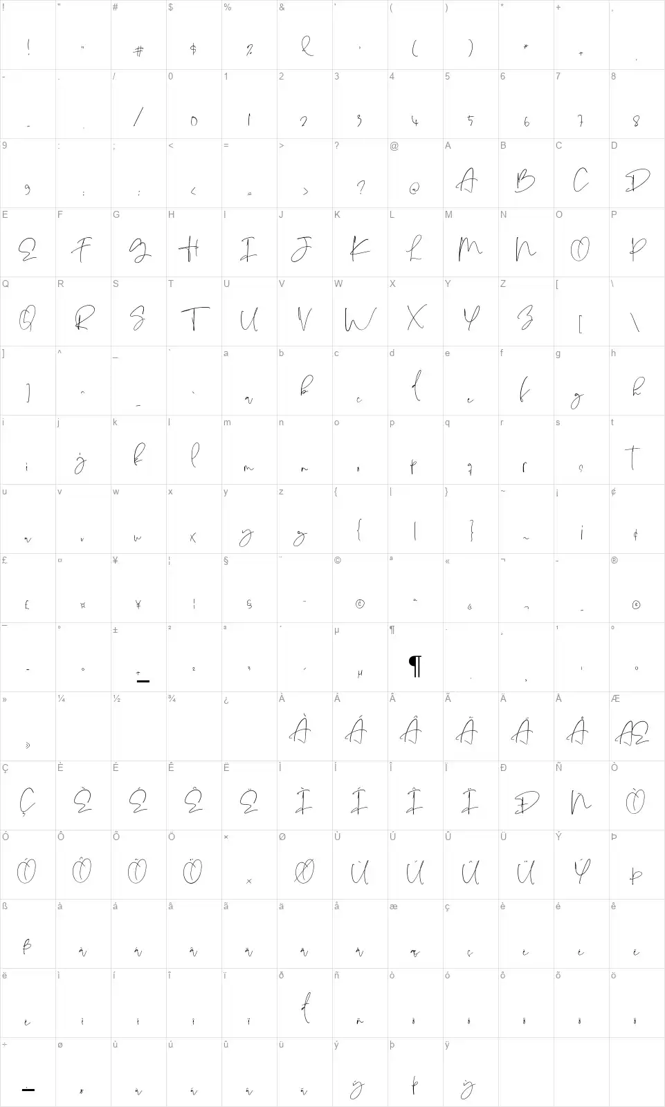 Karlena Hudsonfont character map