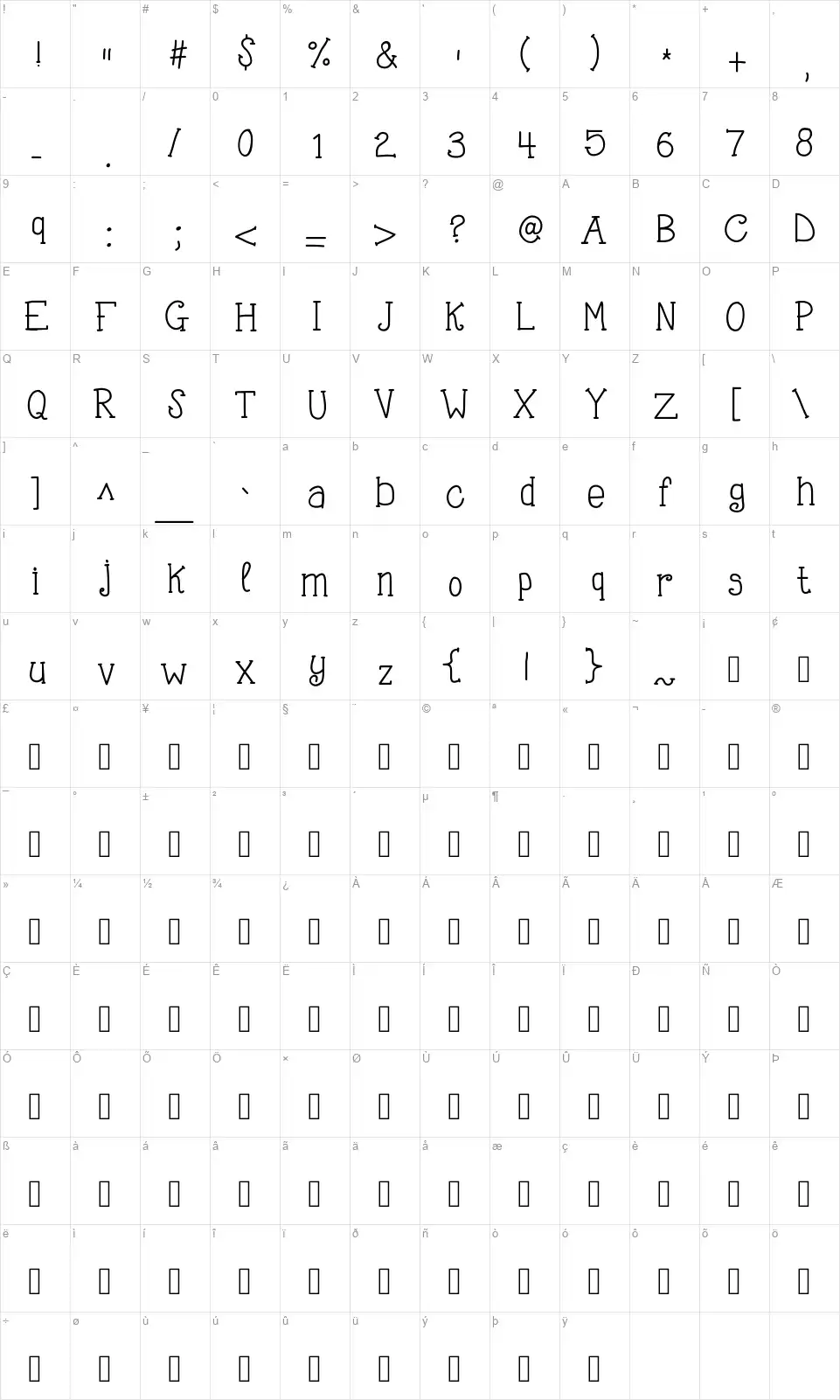 KB The Silent Nightfont character map