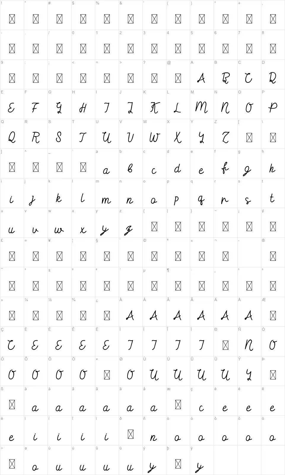 Keira Dreamerfont character map