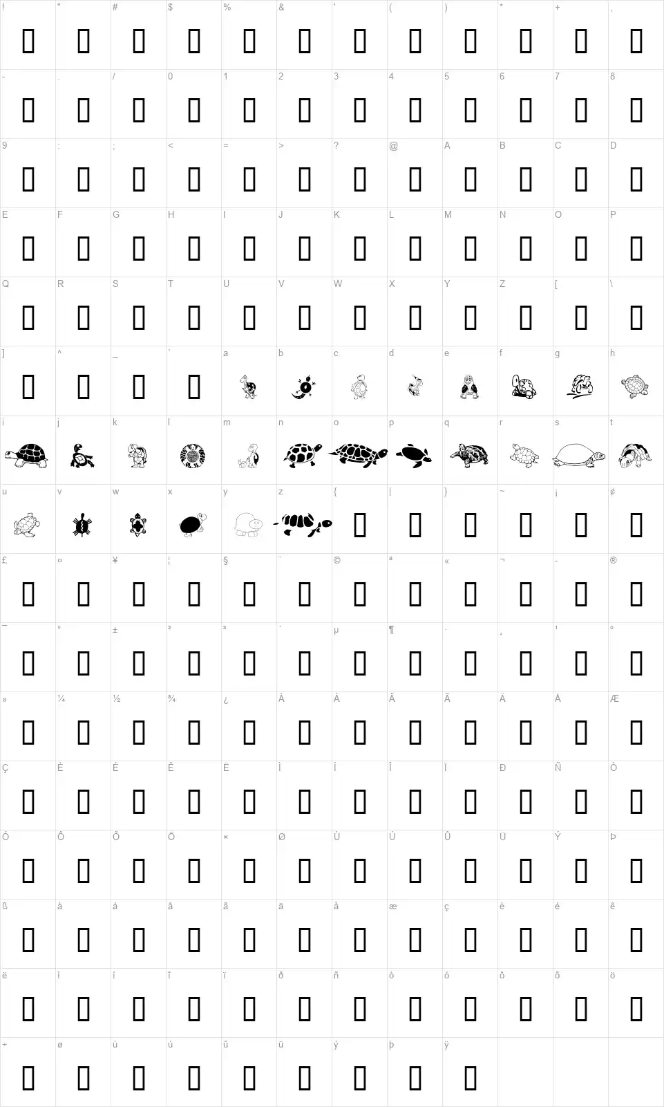 Keya's Turtlesfont character map