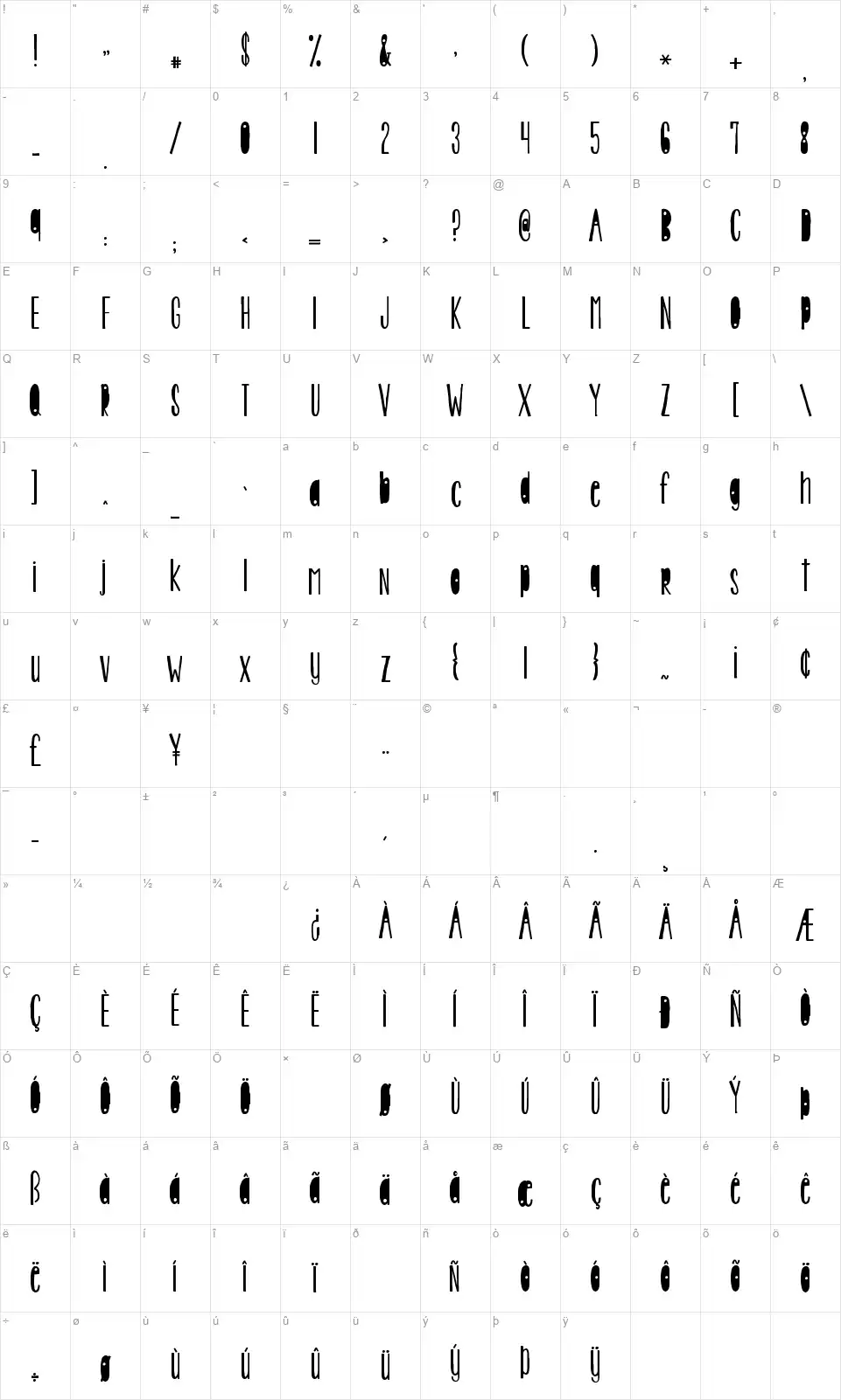 KG Beautiful Endingfont character map