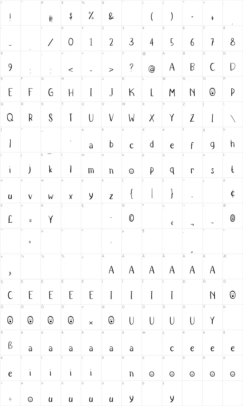 Kido Projectfont character map