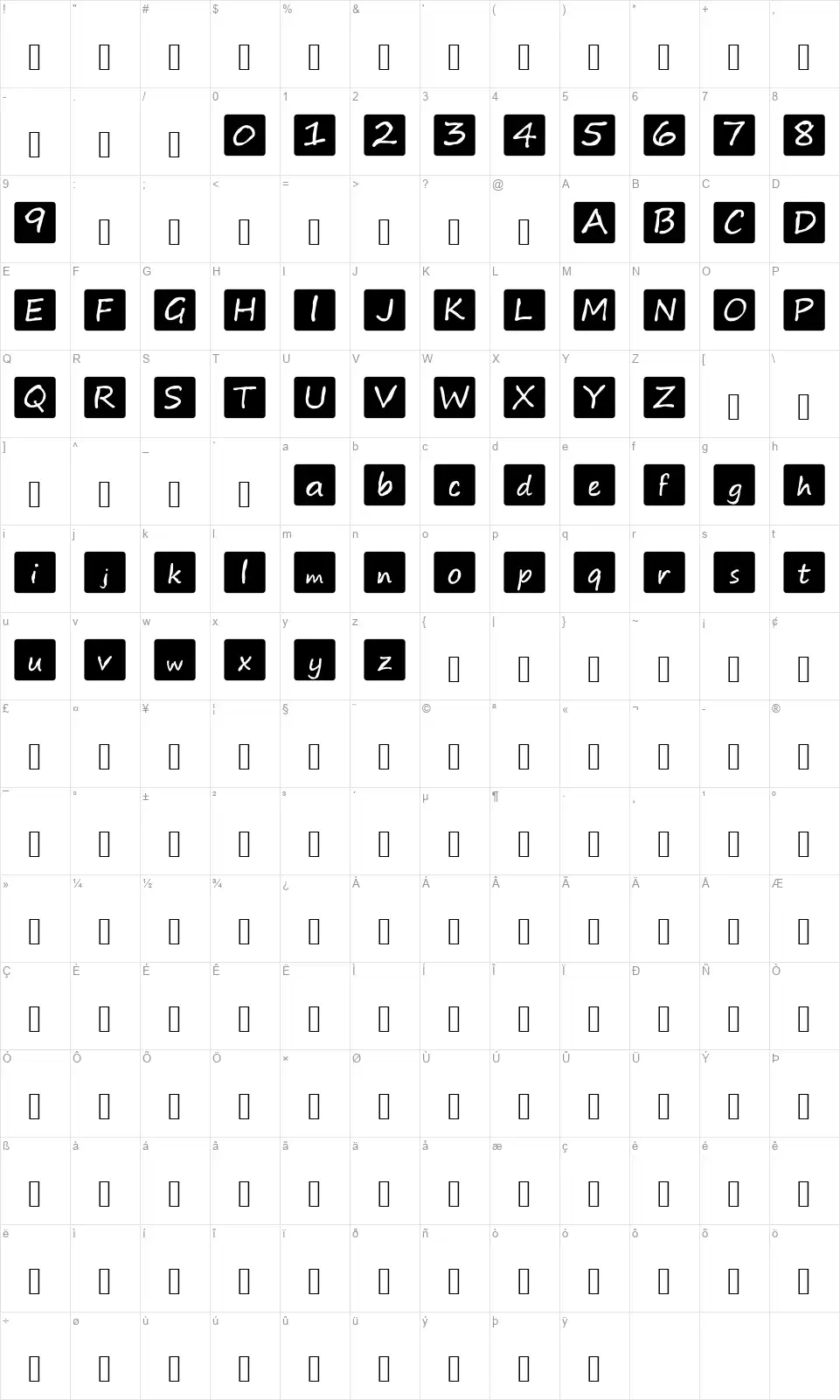 Kids Board Gamefont character map