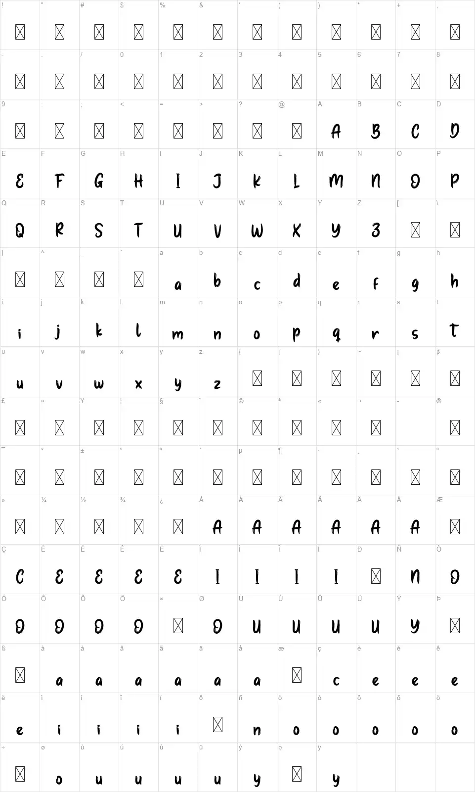 Kids Dressfont character map