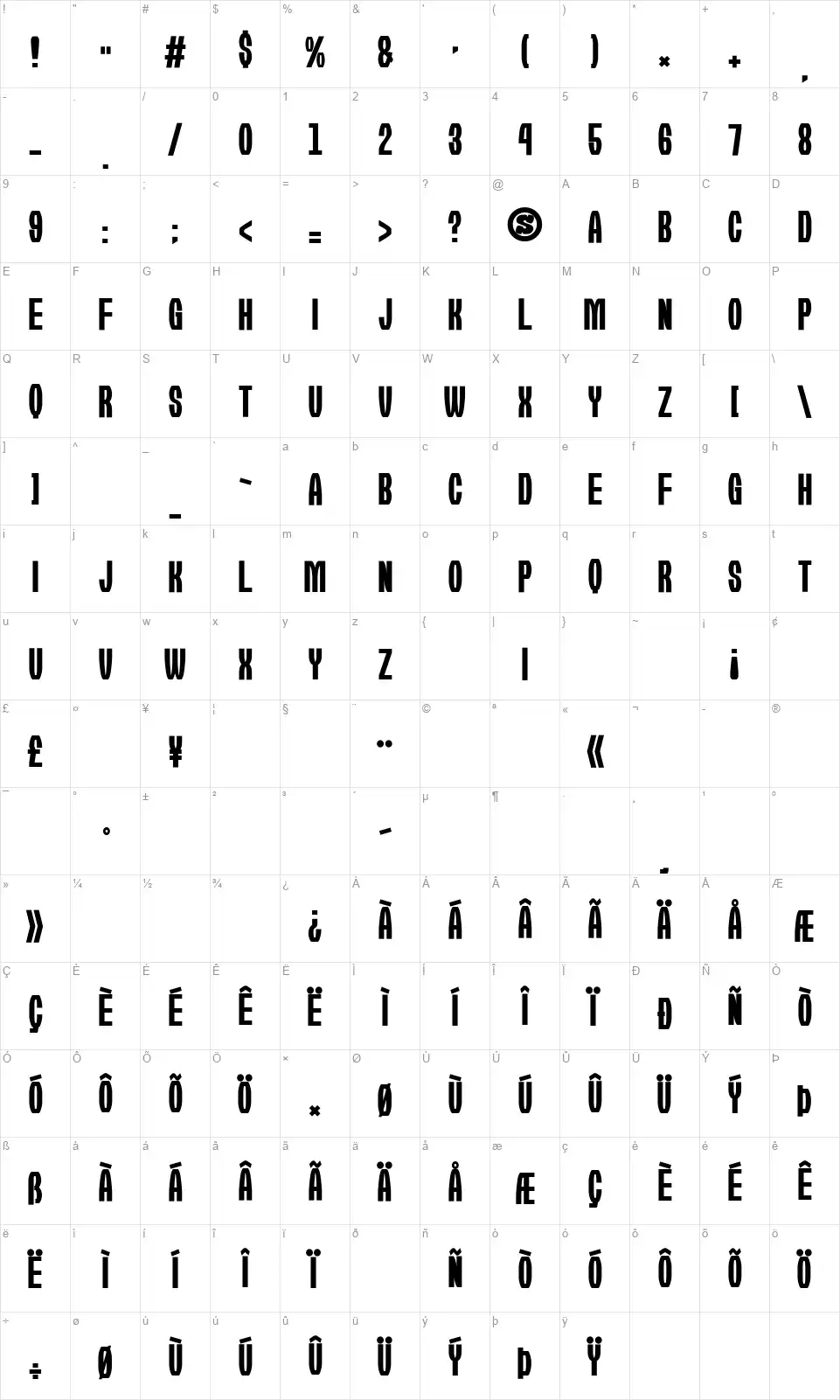 Kirie-Fufont character map