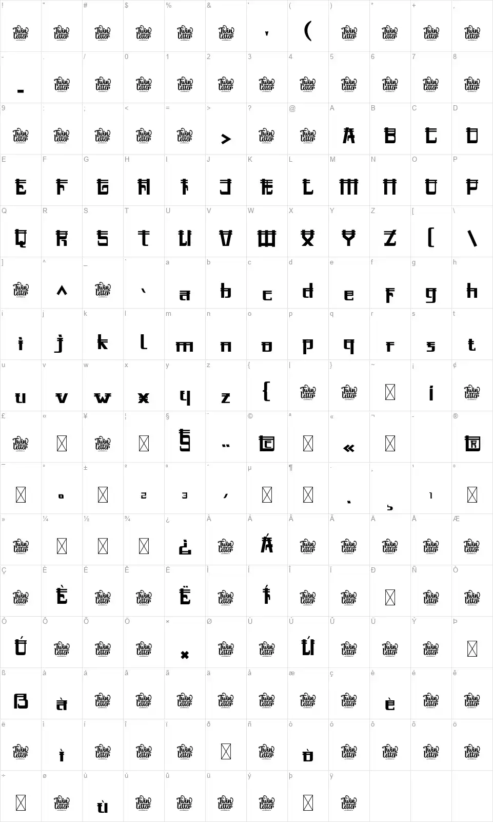 Kitetsufont character map