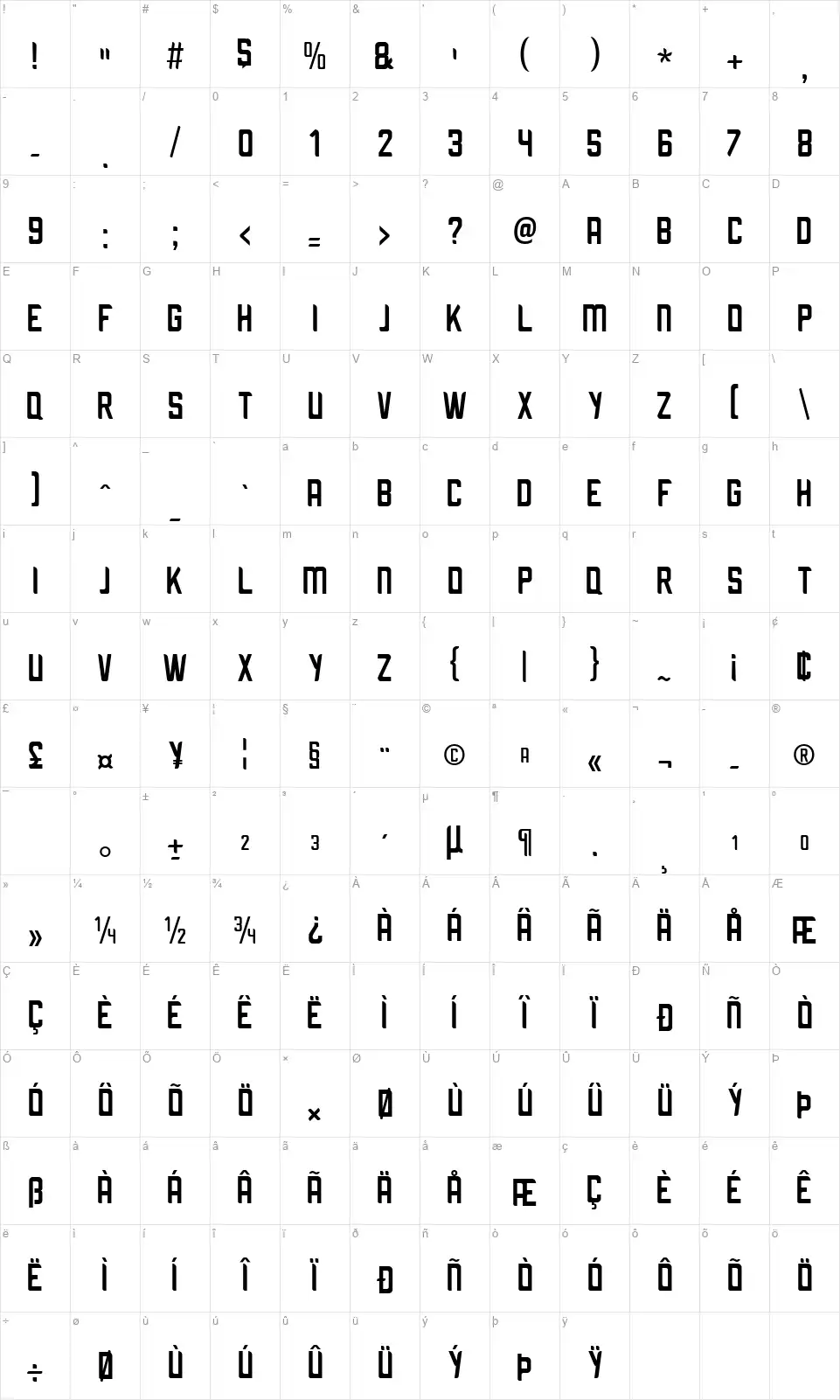 Kitokofont character map
