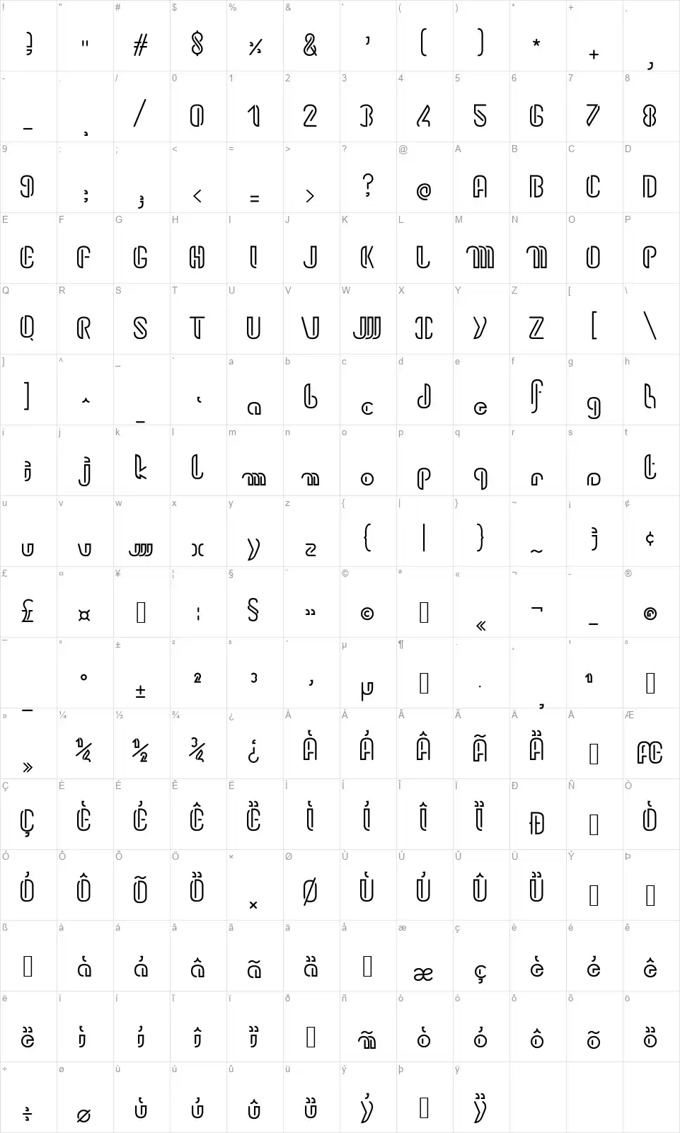 Kiwilitefont character map