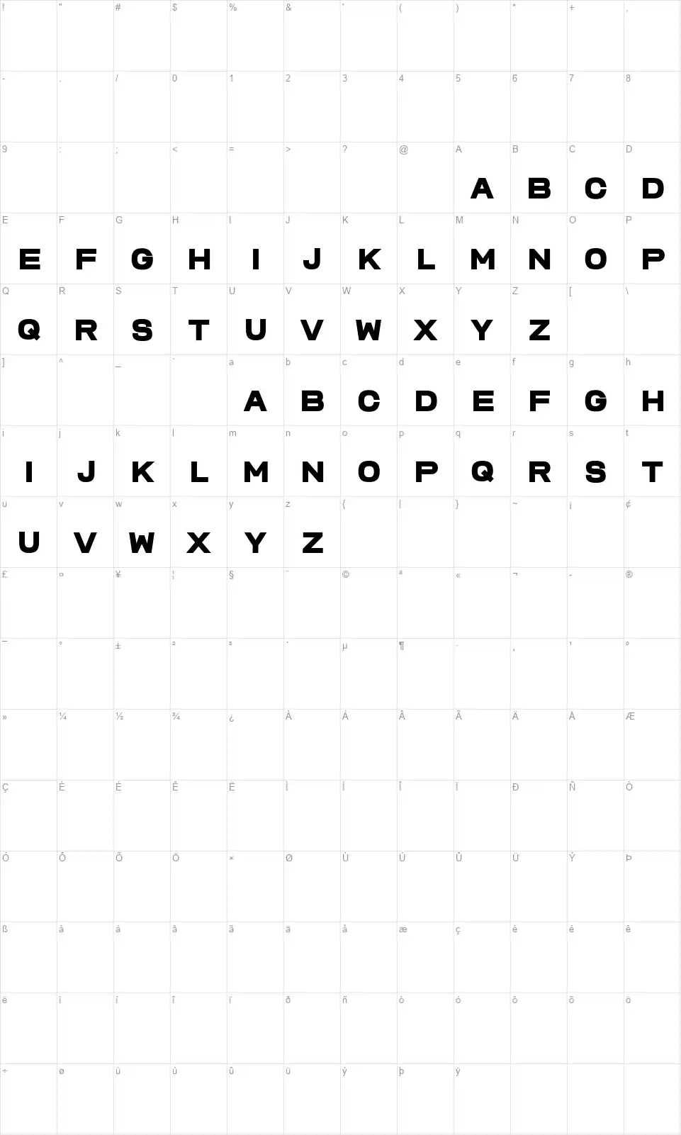 Komradfont character map