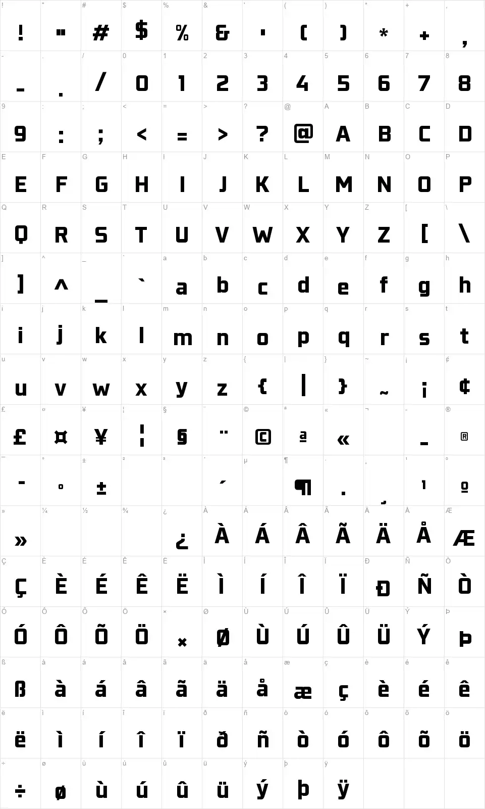 Konkretika WIPfont character map