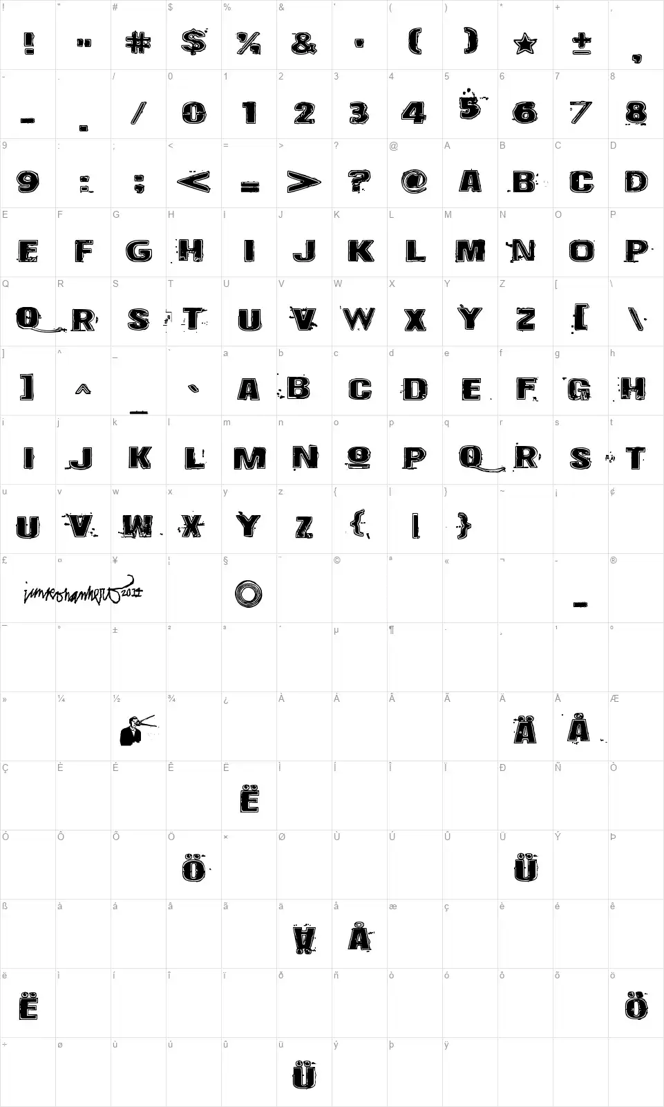 Krakle!font character map