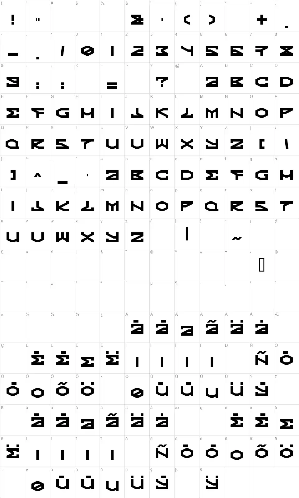 Krypticfont character map