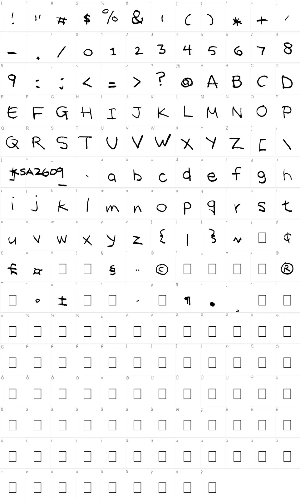 Ksafontfont character map