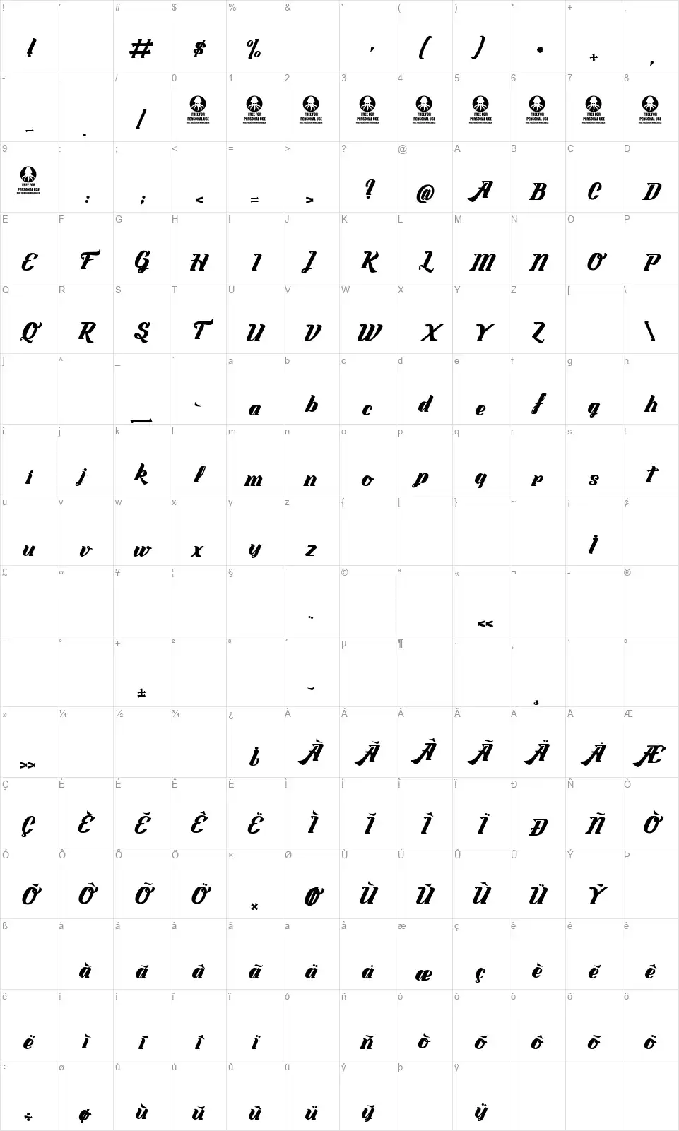 Labyrinthe du Paradisfont character map