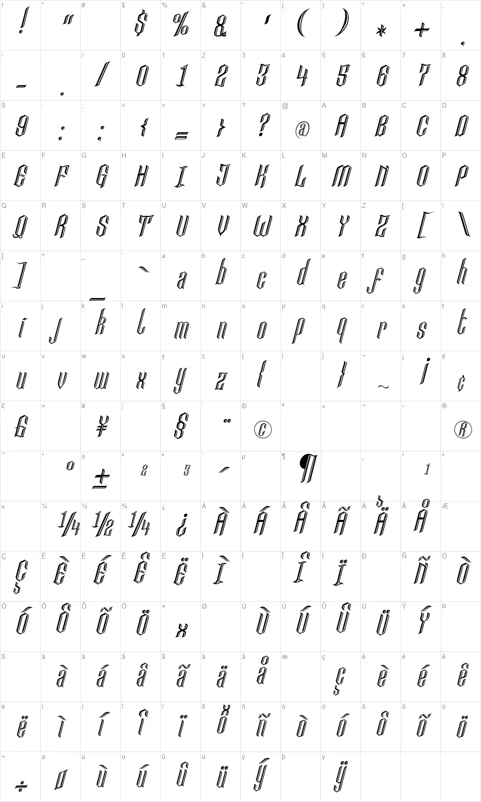 Lancaster Castlefont character map