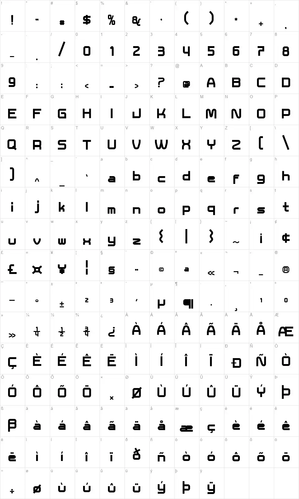 Laurafont character map