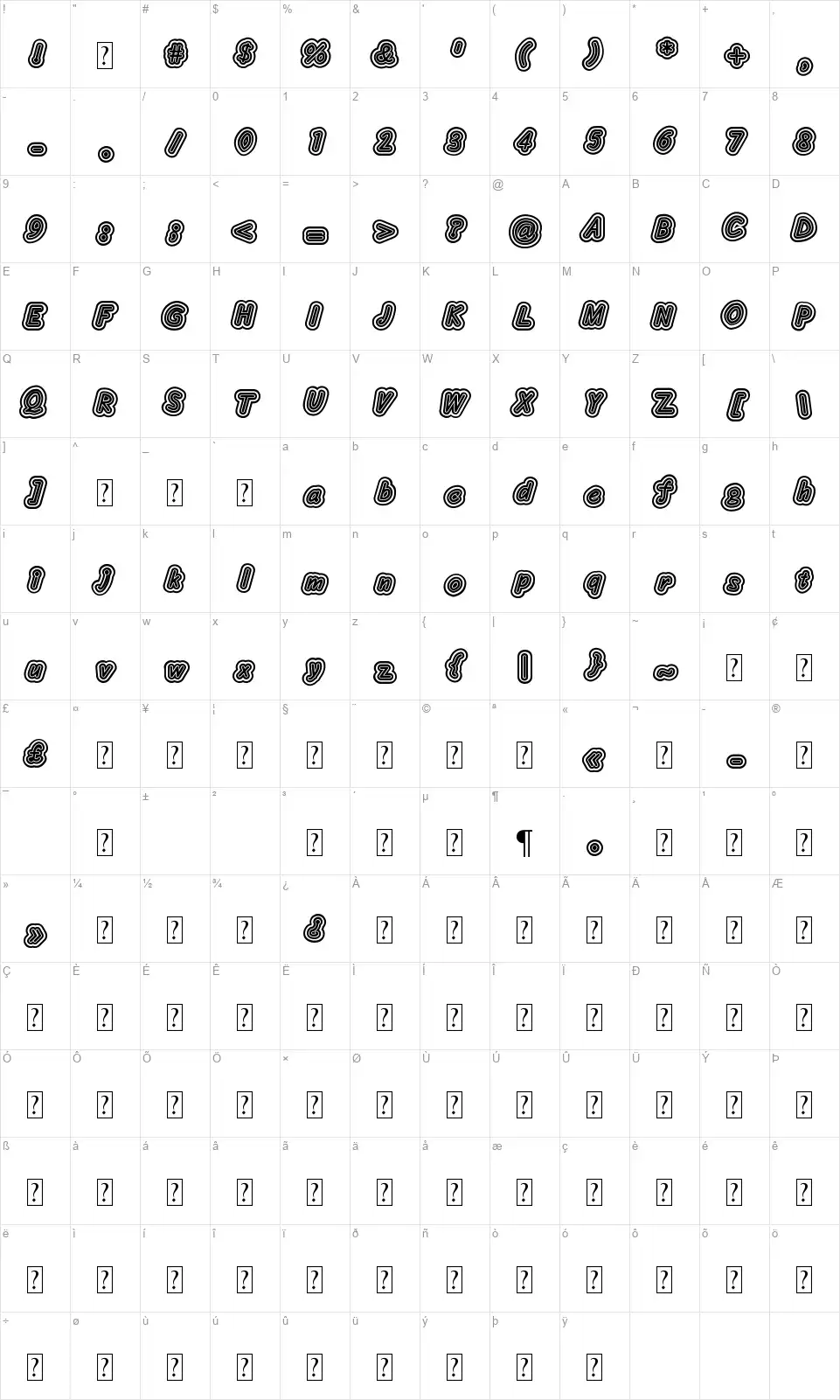 Layeradrifont character map