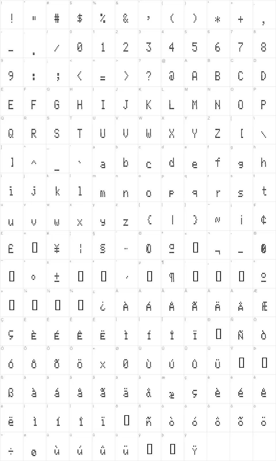 LCD AT&T Phonefont character map