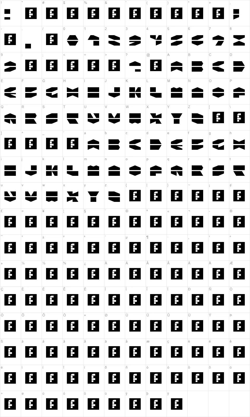 LDR Hexatronfont character map