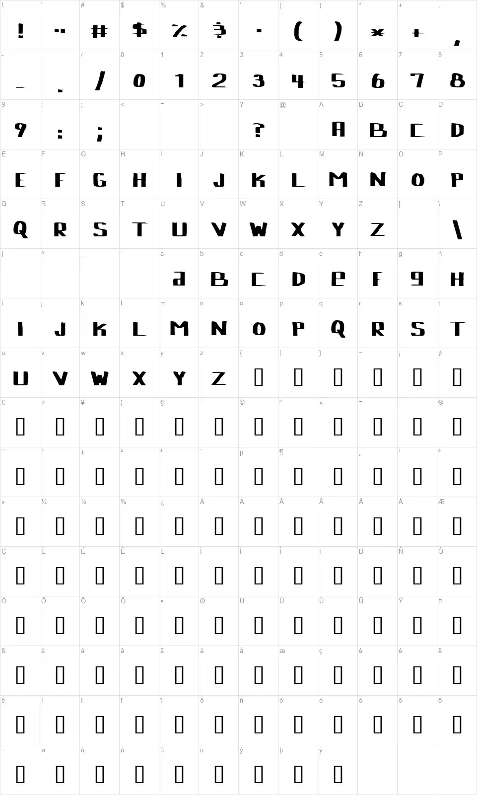 Lebowskifont character map