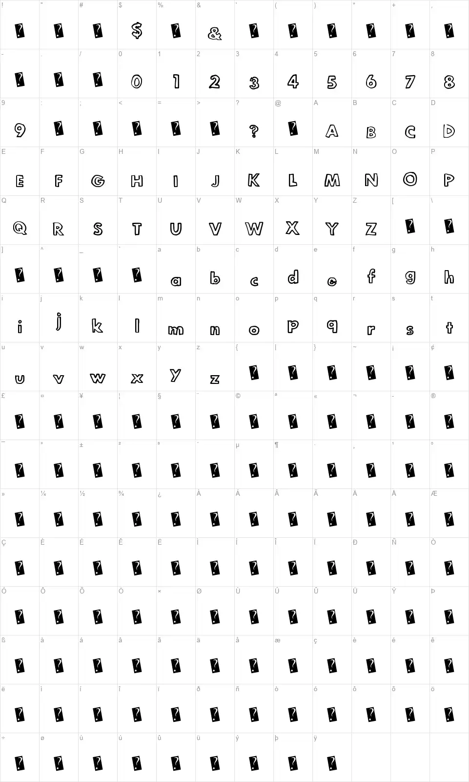 Legit Outlinefont character map