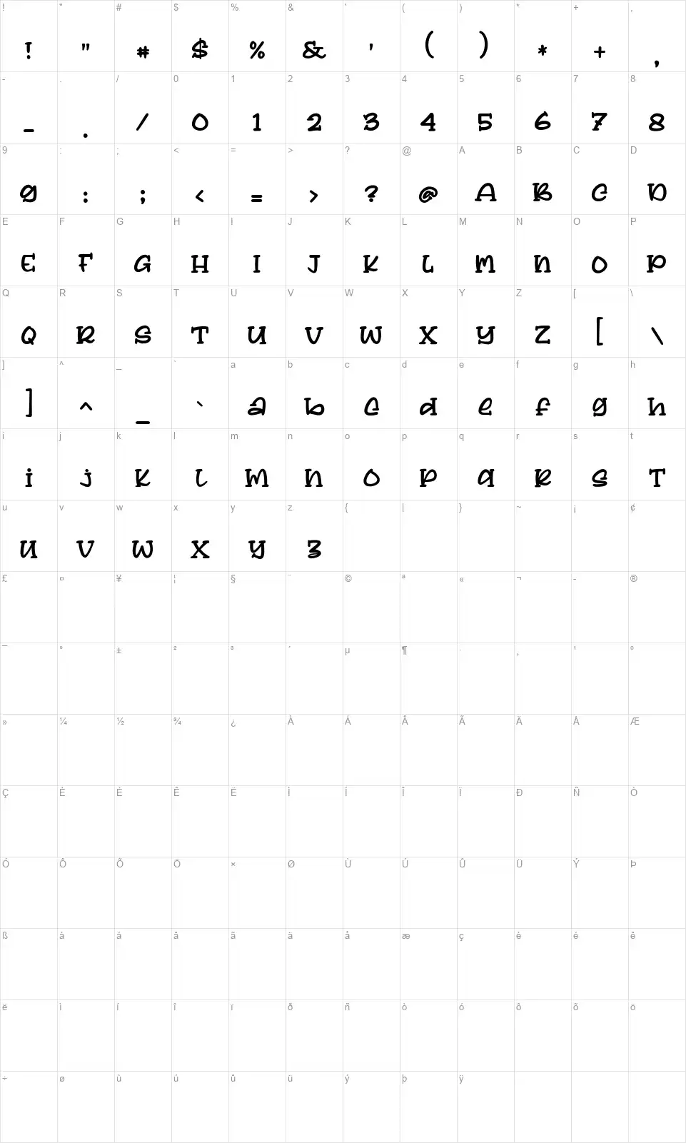 Lemon Squashfont character map