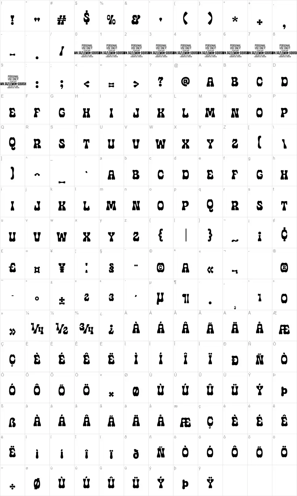 Lemon Squishfont character map