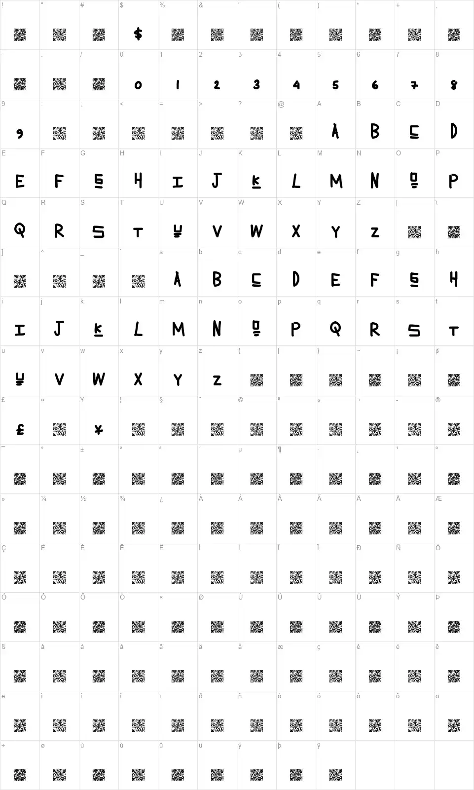 Lemonade Summerfont character map