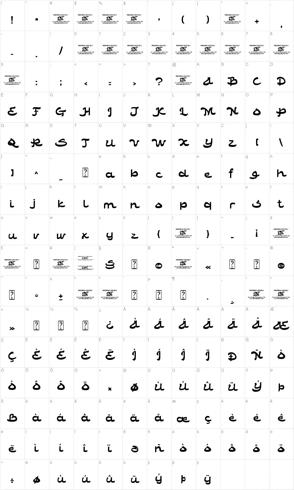 Lentera Ramadhanfont character map