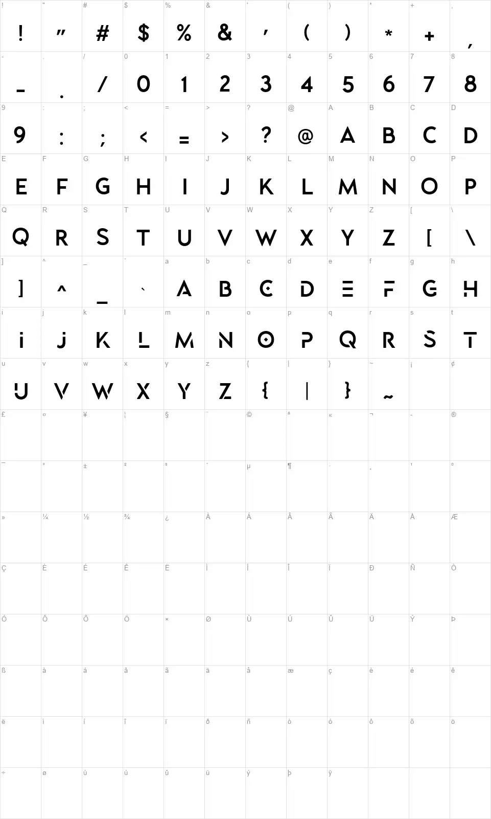 Lequirefont character map