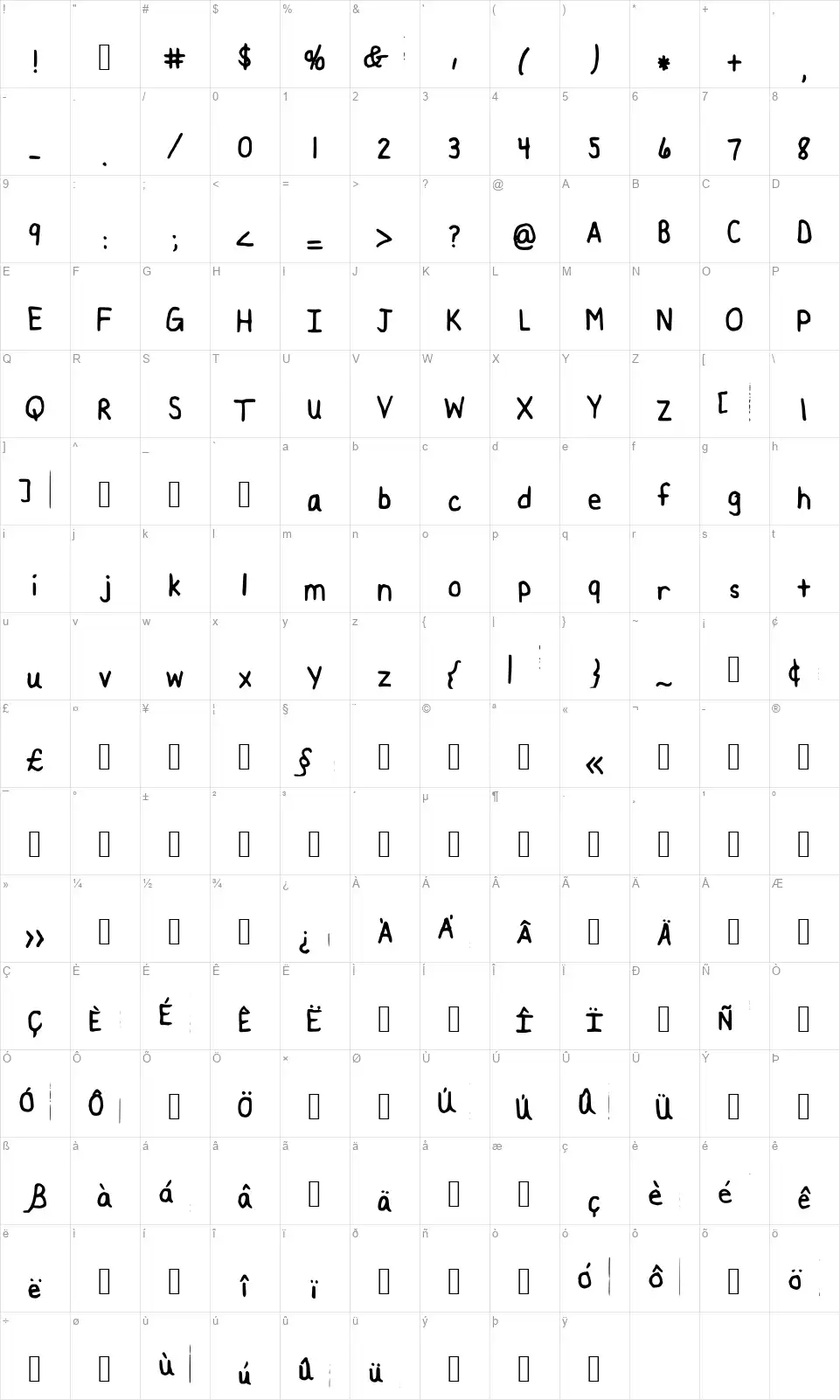 Lesliefont character map