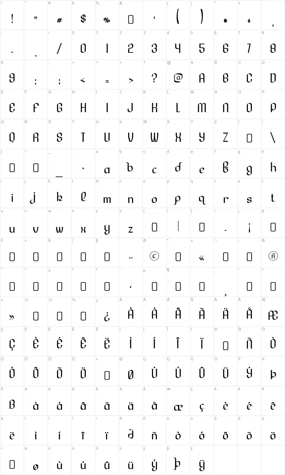 LesserConcern-Regularfont character map
