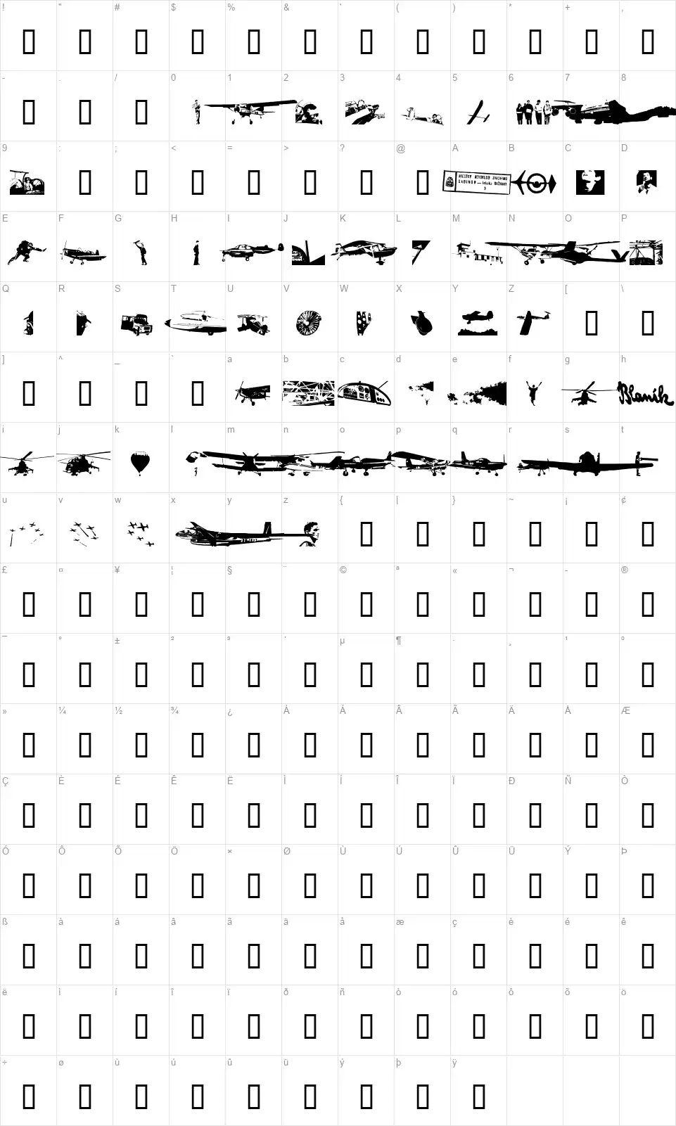 Letsikovy Flashtracefont character map