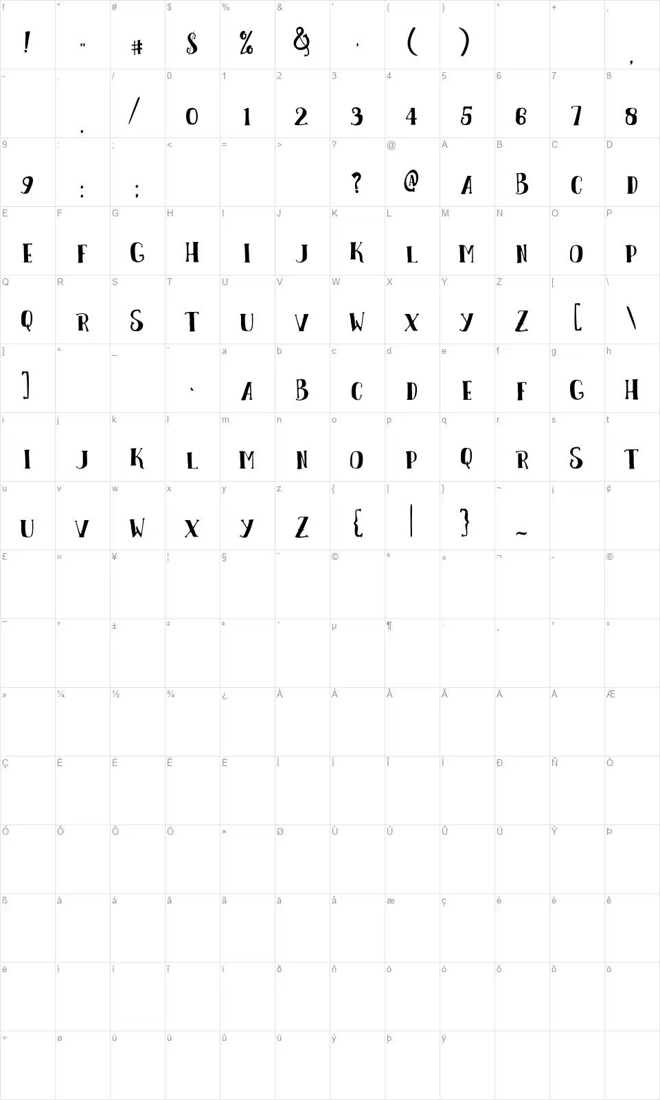 Letter Girlsfont character map