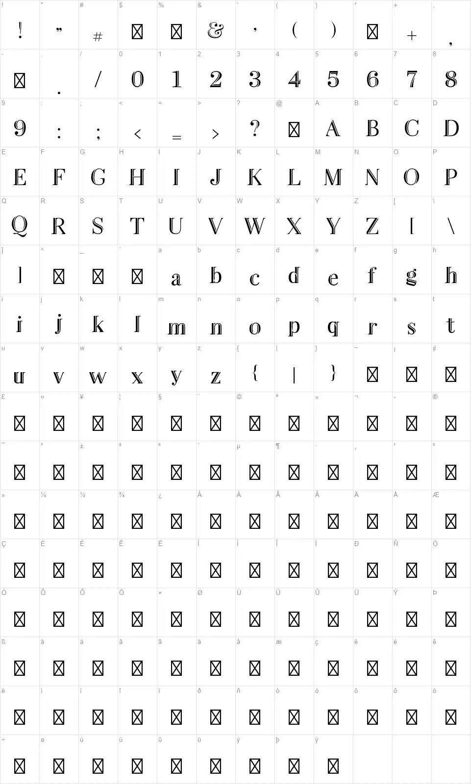 Leytonfont character map