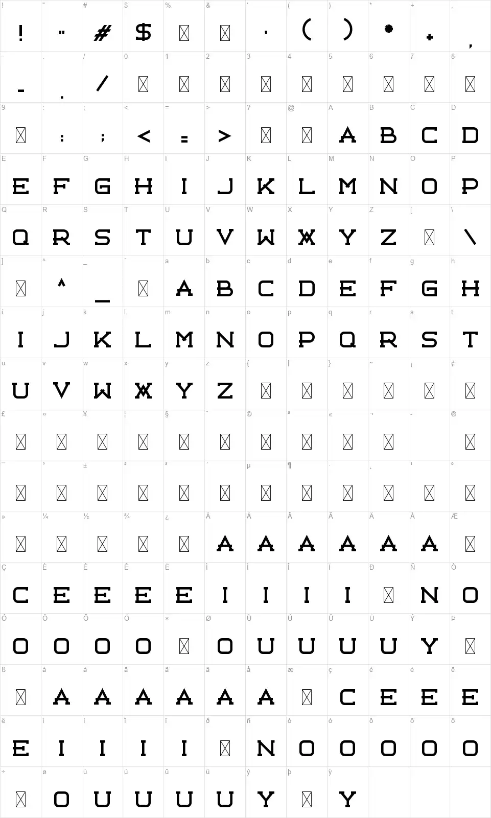 Libercityfont character map