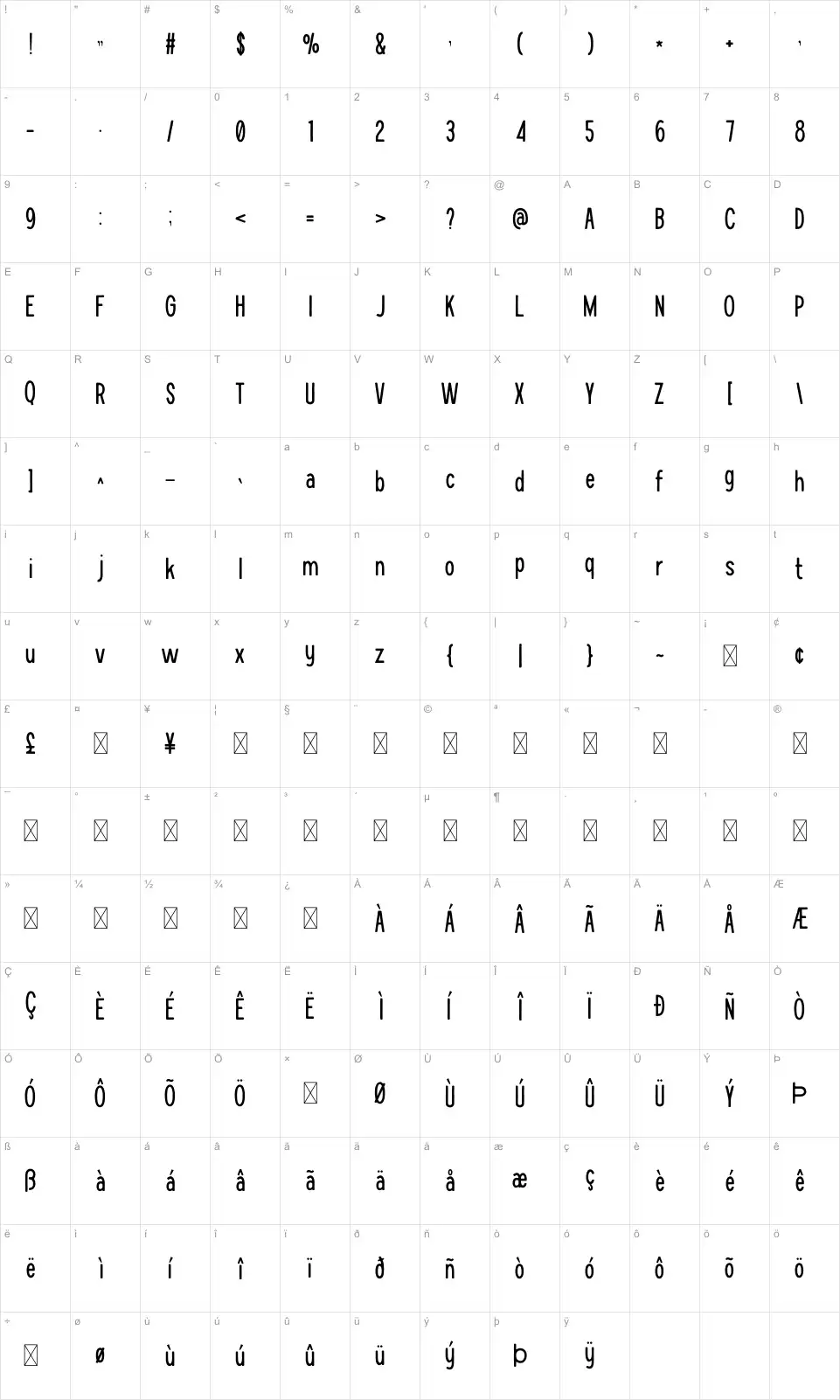 Lieder Table des caractères Liederfont character map