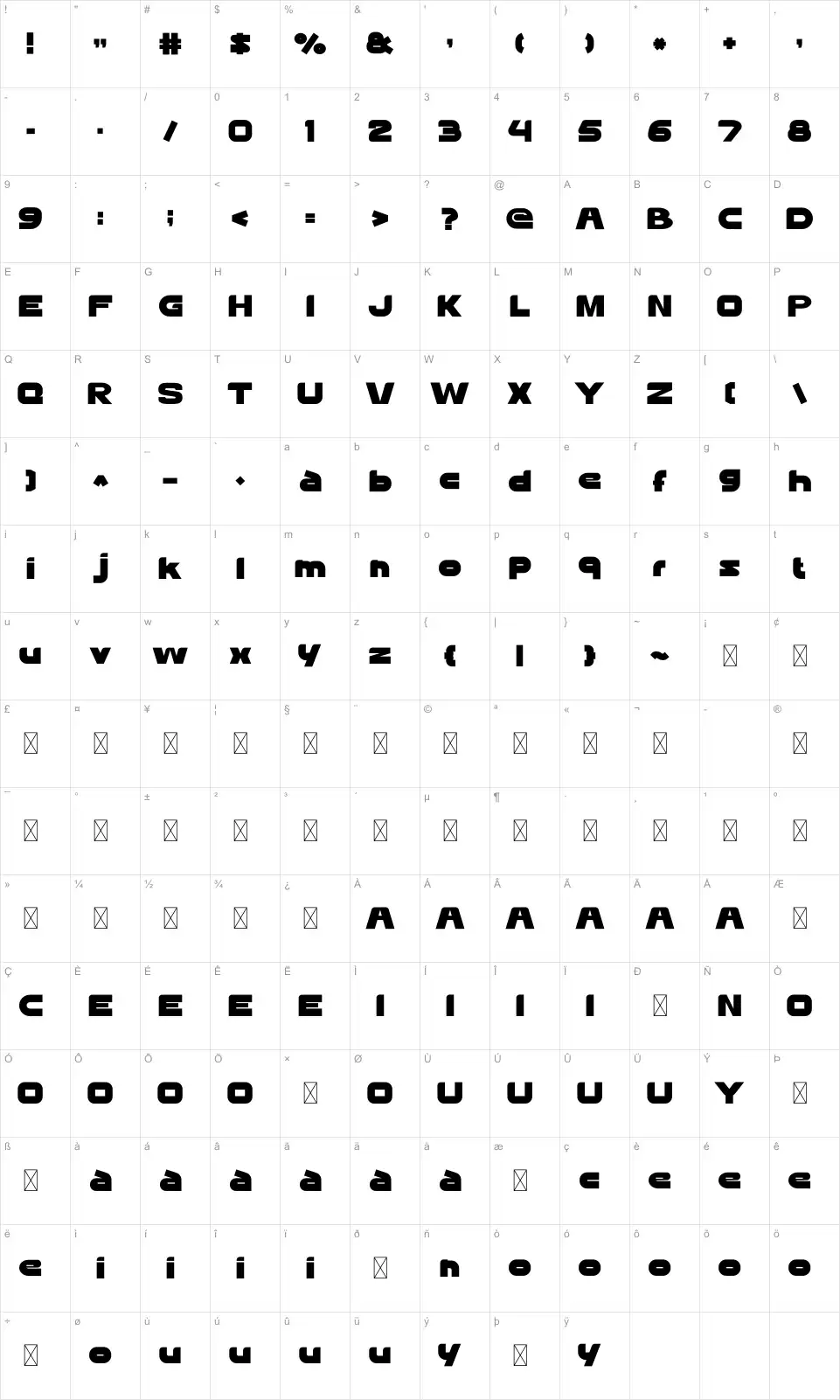 Lightzfont character map