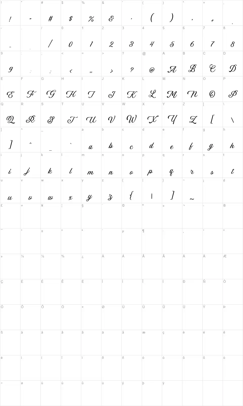 Linkgrayfont character map