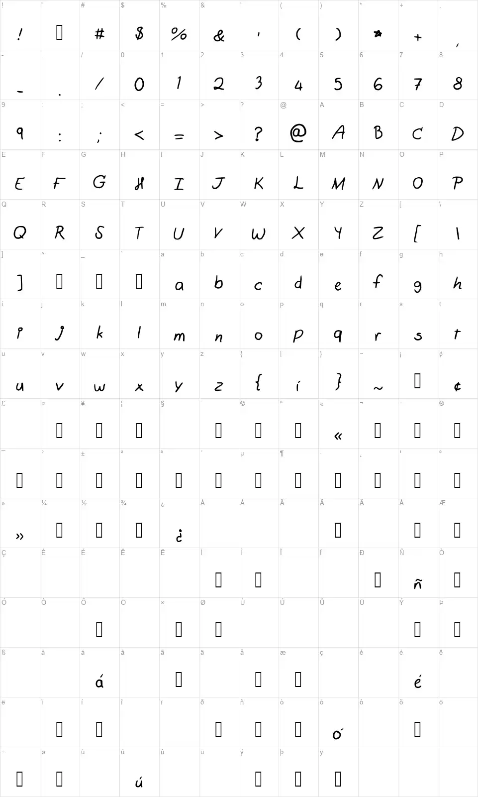 Little Berryfont character map
