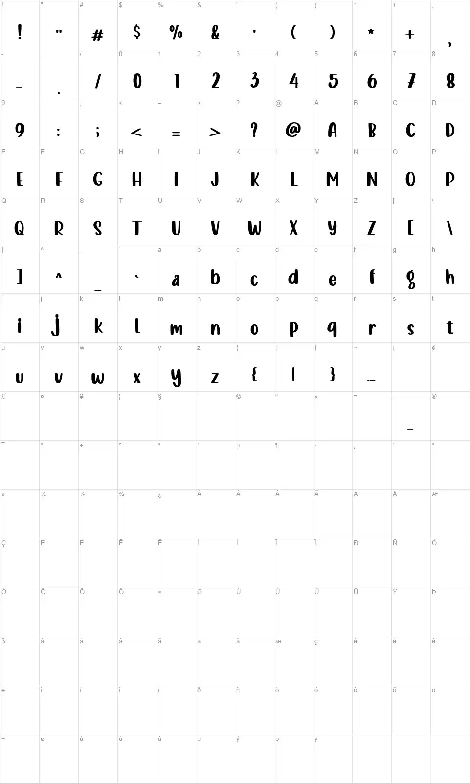 Little Comet Bublingfont character map