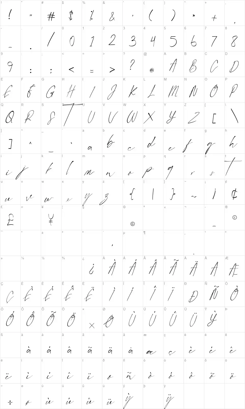 Little Hamptonfont character map