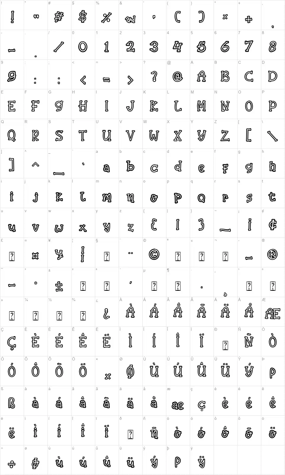 Little Humblefont character map
