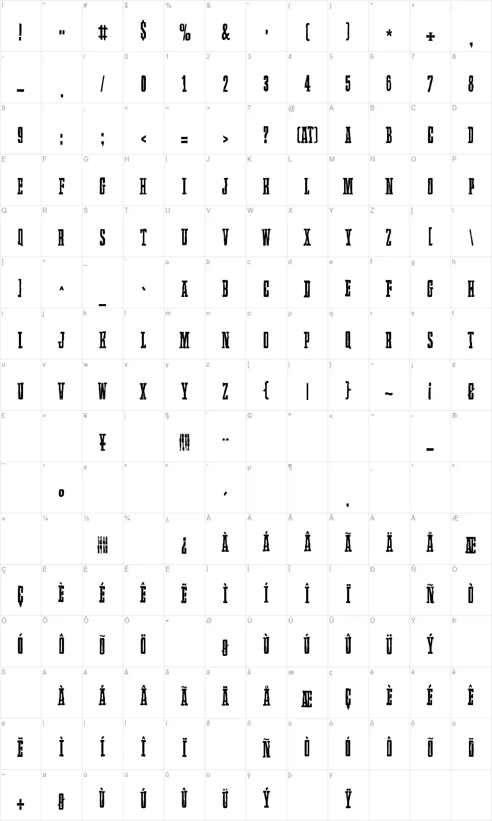 Llamafont character map