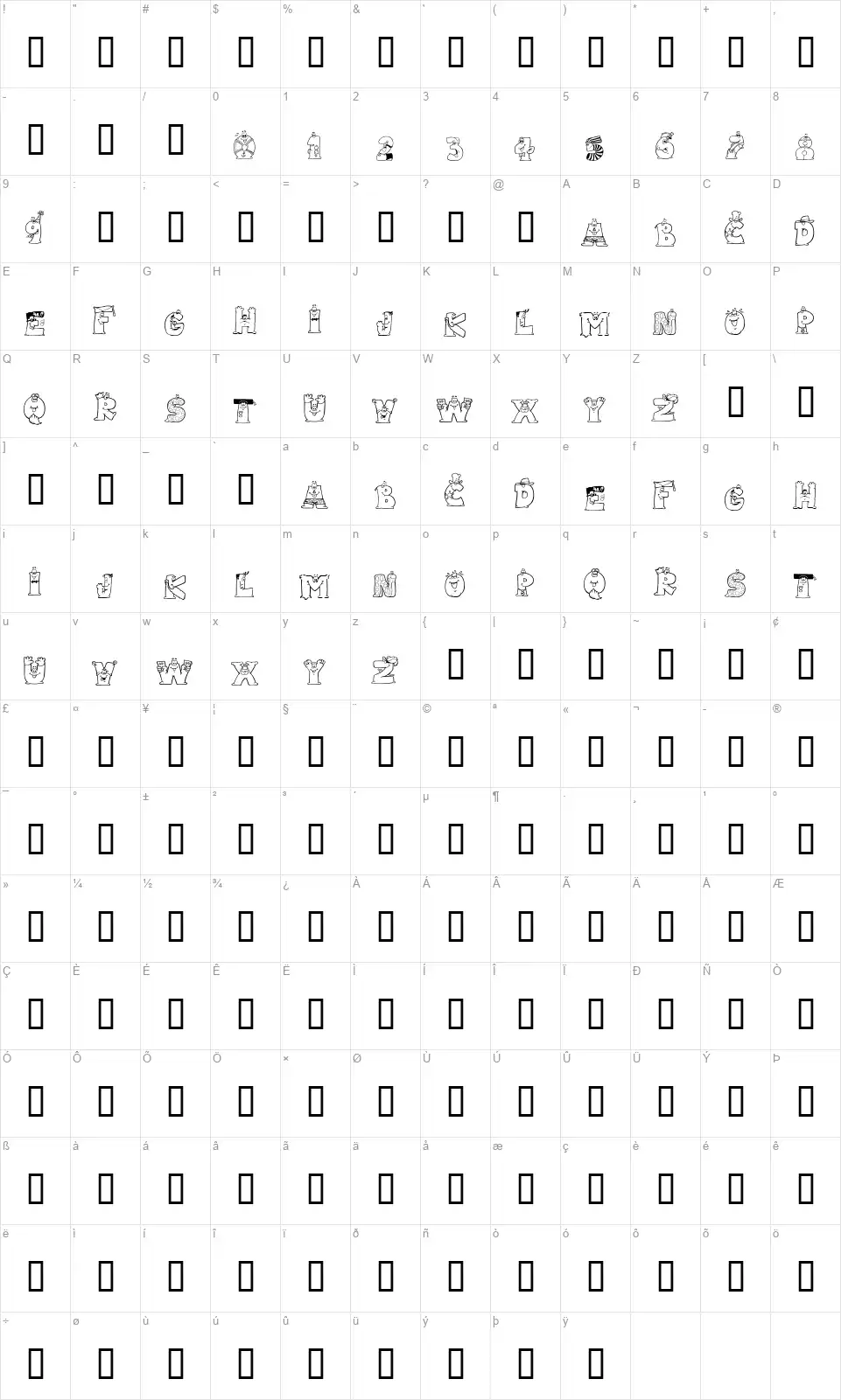 LMS Letterbat Friendsfont character map