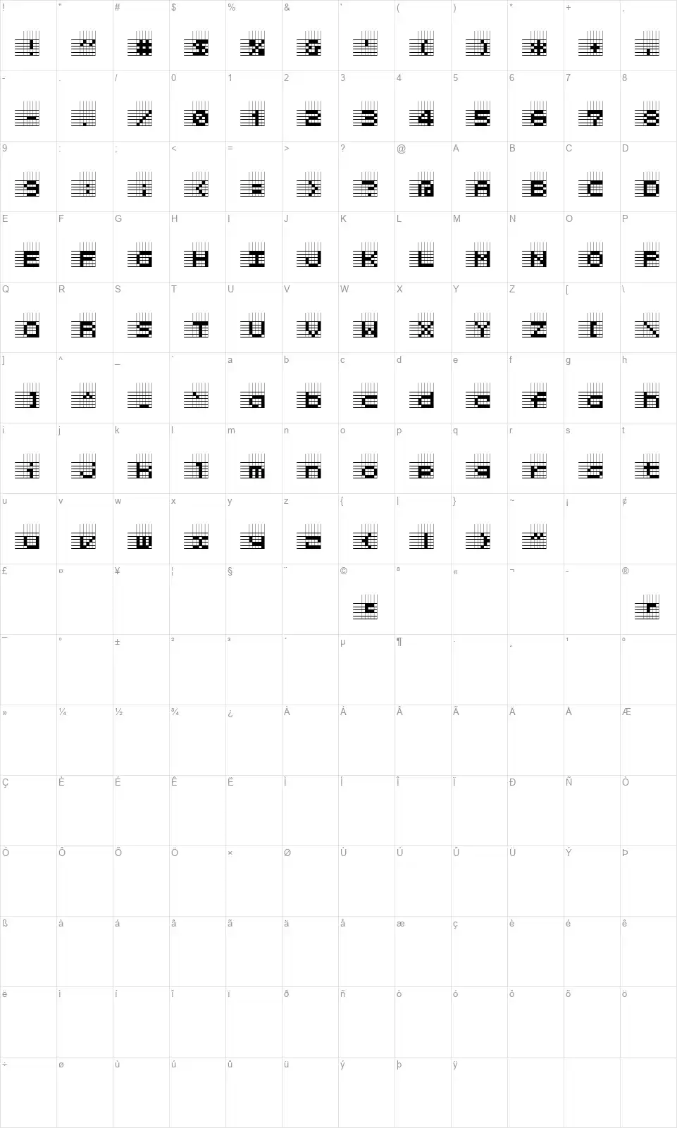 Logic Twenty-fivefont character map
